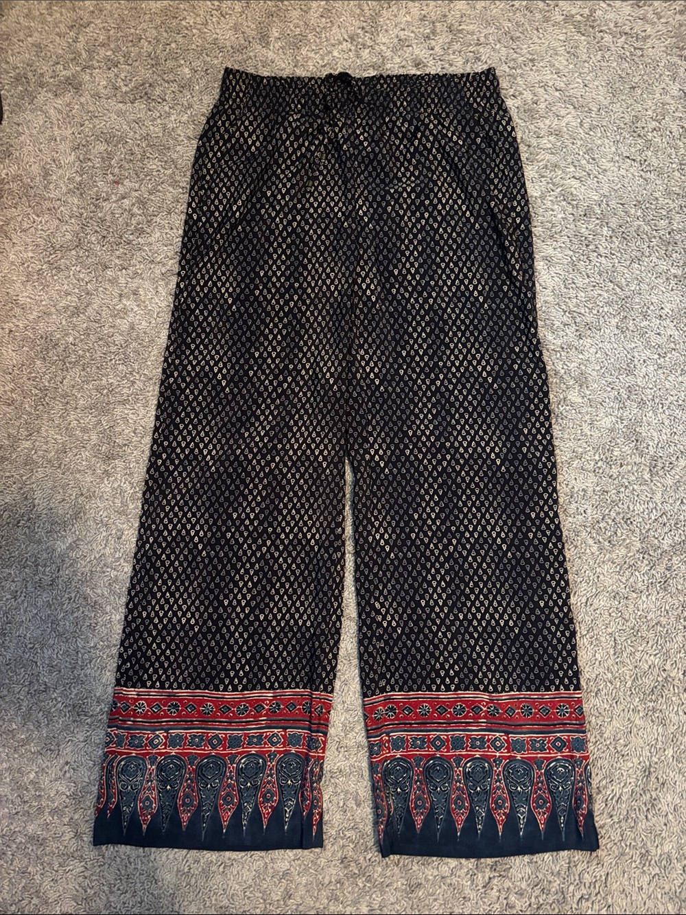 Lauren Ralph Lauren Navy Printed Wide-Leg Pants with Red Border